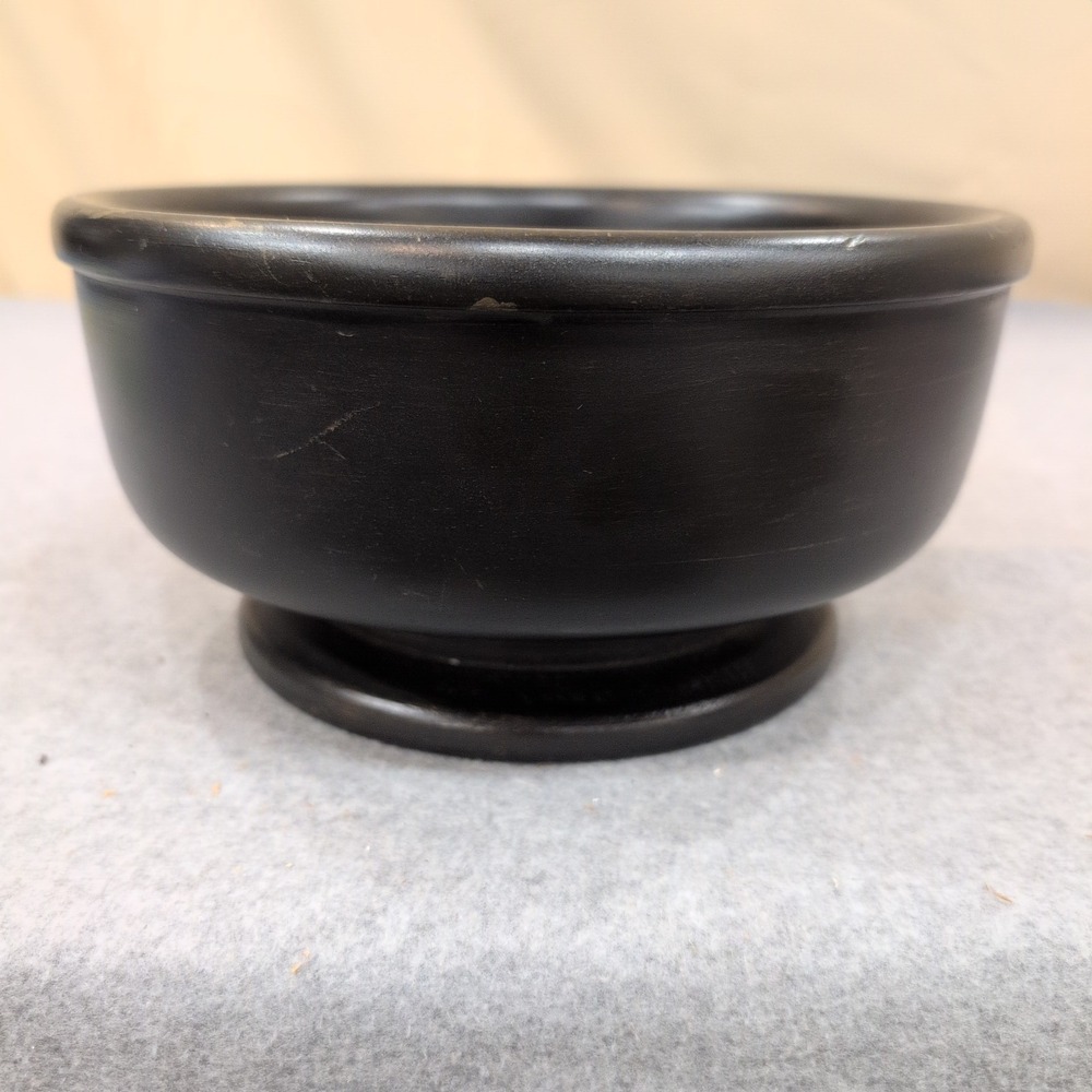 Vintage Black Wooden Pedestal Bowl Round Footed Decorative Catchall Dish - Picture 1 of 5